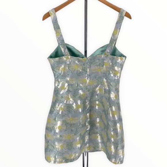 Lulu’s Blooming Love Light Blue Yellow Floral Jacquard Mini Dress size Medium - Picture 10 of 14